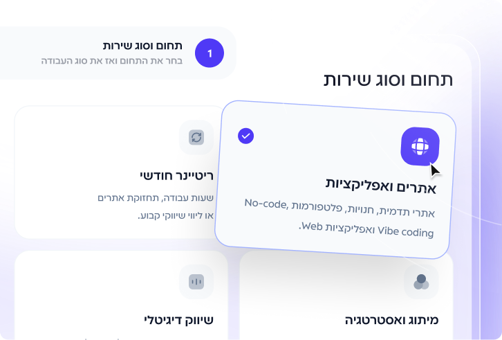 בחירת תחום וסוג שירות מתוך המערכת של פרופוזי